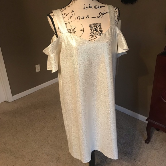 NWT Cream/metallic gold Sheath dress Size 12 - Picture 1 of 8